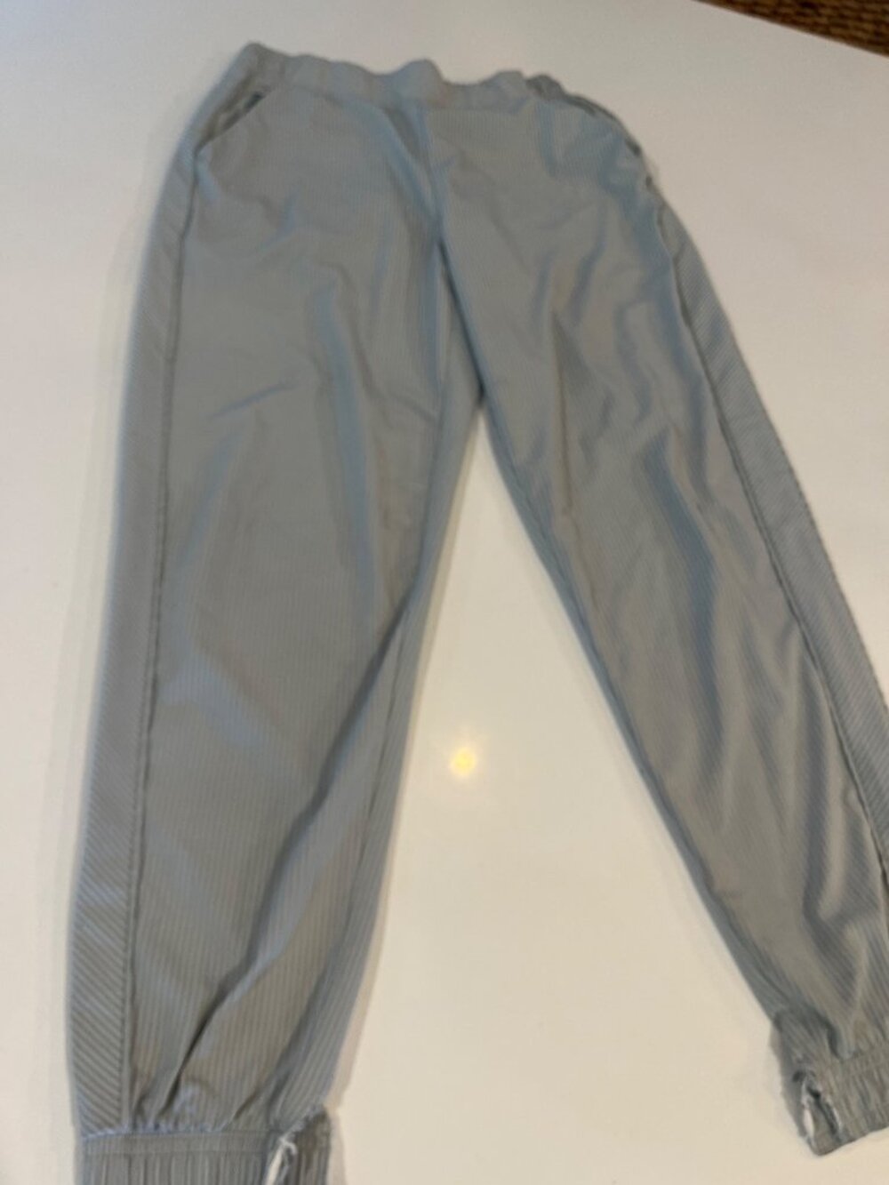 Light Blue Striped Elastic Waist Jogger Pants With Zipper Pocket - Worn Conditio